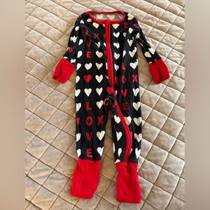 Little Sleepies Valentine’s Day Black Heart Zippy One-Piece with Red Trim